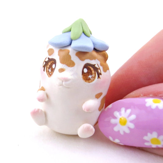 Hamster with a Bluebell Hat Figurine - Polymer Clay Spring Animal Collection