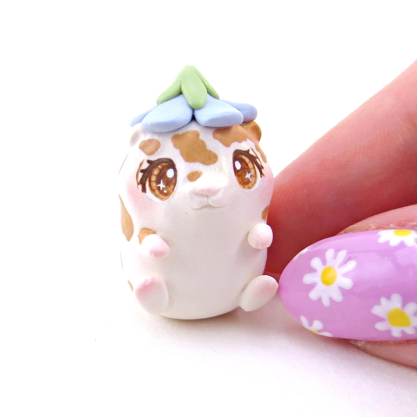 Hamster with a Bluebell Hat Figurine - Polymer Clay Spring Animal Collection