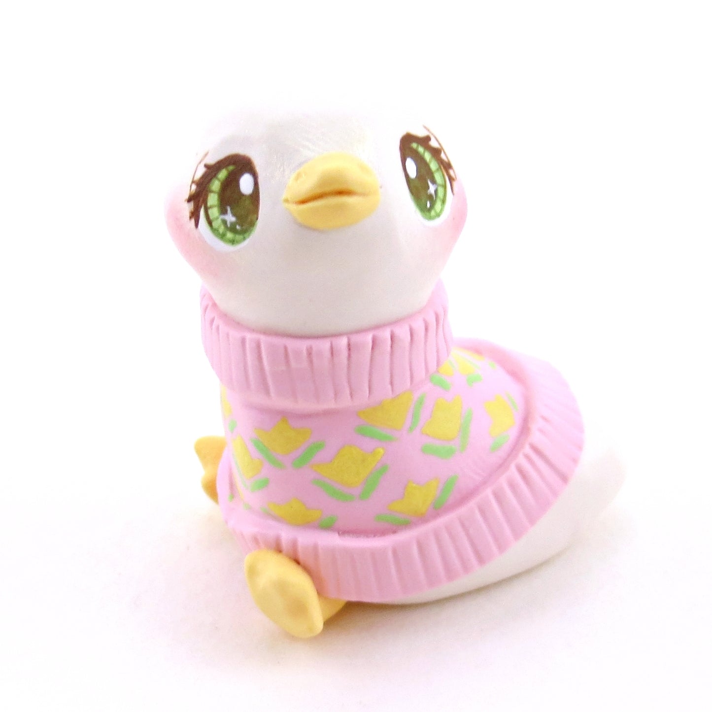 Goose in a Pink Floral Sweater Figurine - Polymer Clay Spring Animal Collection