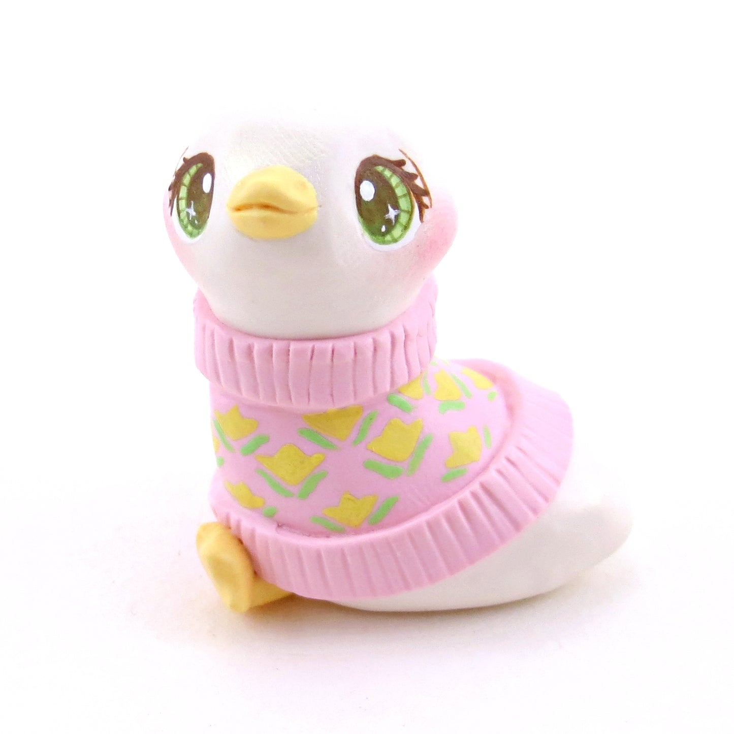 Goose in a Pink Floral Sweater Figurine - Polymer Clay Spring Animal Collection