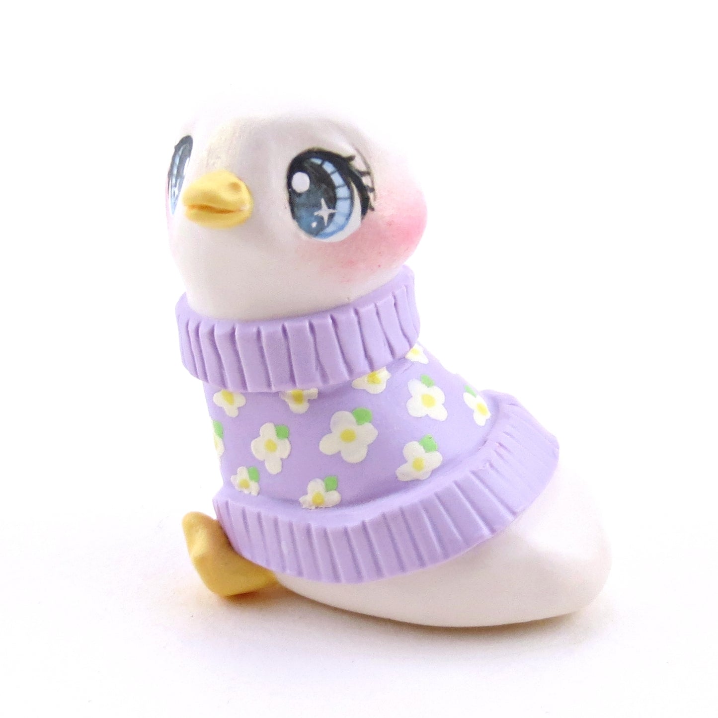 Goose in a Purple Floral Sweater Figurine - Polymer Clay Spring Animal Collection