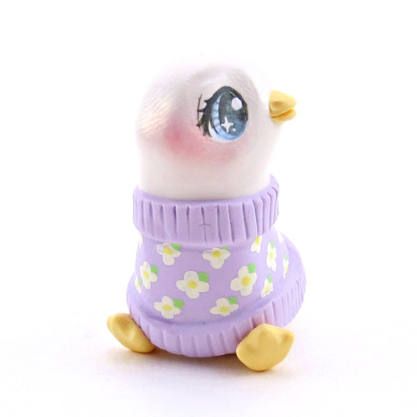 Goose in a Purple Floral Sweater Figurine - Polymer Clay Spring Animal Collection
