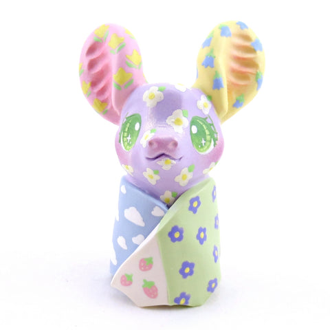 Cozy Patchwork Quilt Bat Figurine - Polymer Clay Spring Animal Collection