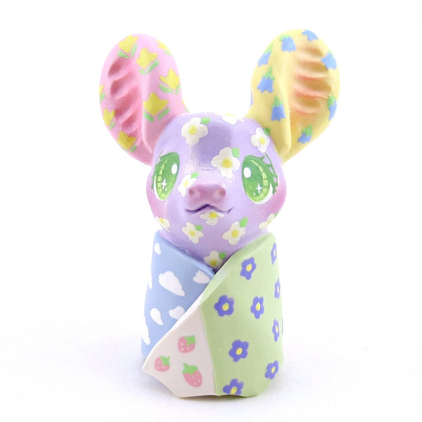 Cozy Patchwork Quilt Bat Figurine - Polymer Clay Spring Animal Collection