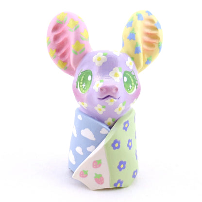 Cozy Patchwork Quilt Bat Figurine - Polymer Clay Spring Animal Collection