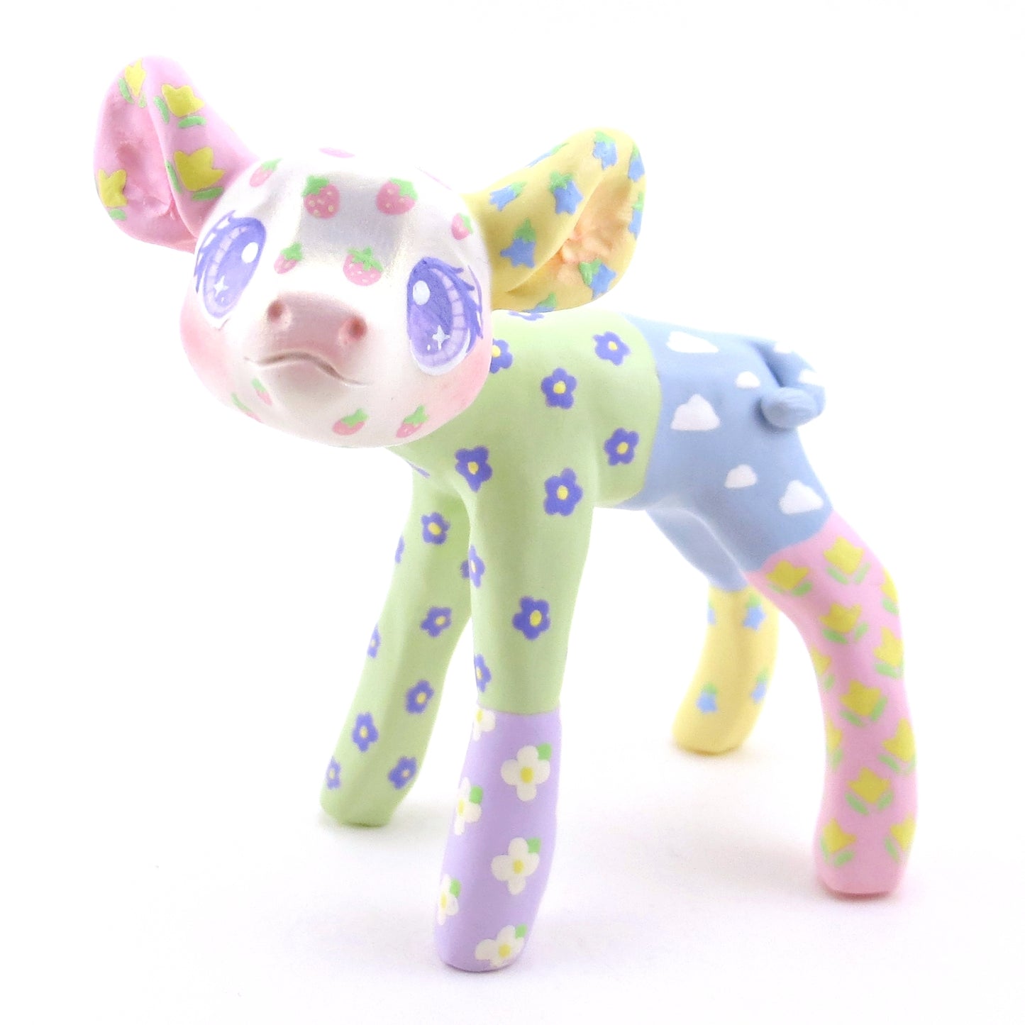 Cozy Patchwork Quilt Cow Figurine - Polymer Clay Spring Animal Collection