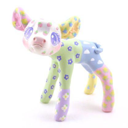 Cozy Patchwork Quilt Cow Figurine - Polymer Clay Spring Animal Collection