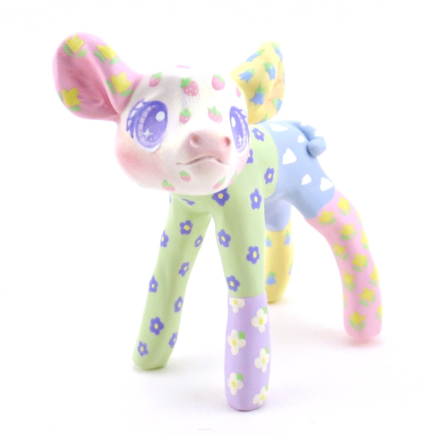 Cozy Patchwork Quilt Cow Figurine - Polymer Clay Spring Animal Collection