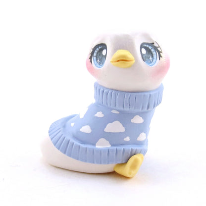 Goose in a Blue Cloud Sweater Figurine - Polymer Clay Spring Animal Collection