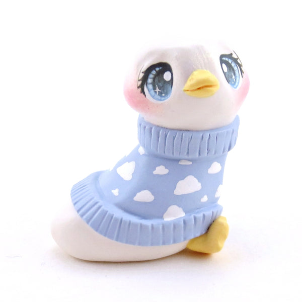 Goose in a Blue Cloud Sweater Figurine - Polymer Clay Spring Animal Collection