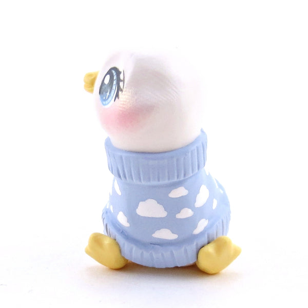 Goose in a Blue Cloud Sweater Figurine - Polymer Clay Spring Animal Collection
