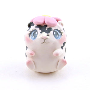 Hamster with a Pink Flower Hat Figurine - Polymer Clay Spring Animal Collection