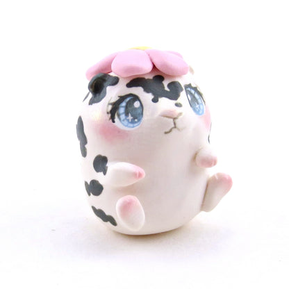 Hamster with a Pink Flower Hat Figurine - Polymer Clay Spring Animal Collection