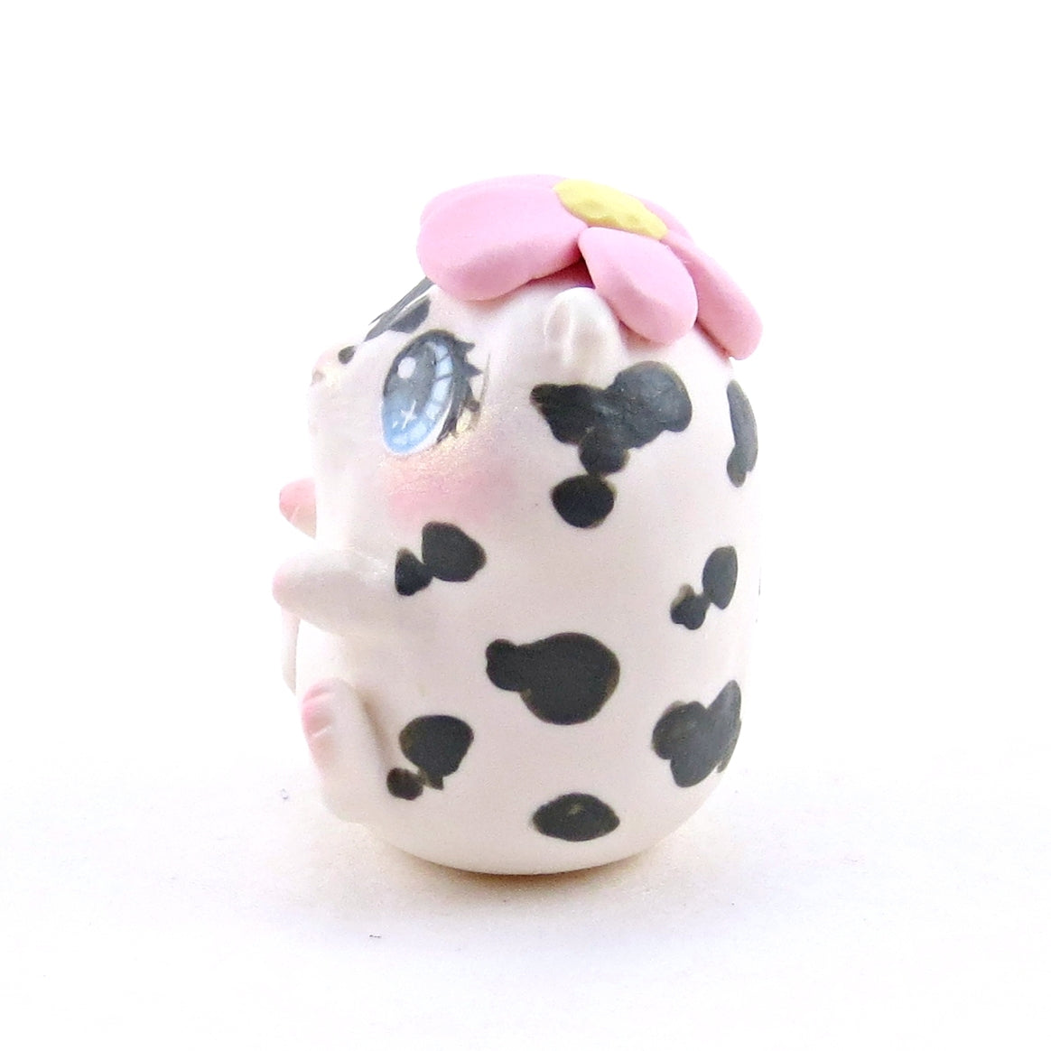 Hamster with a Pink Flower Hat Figurine - Polymer Clay Spring Animal Collection