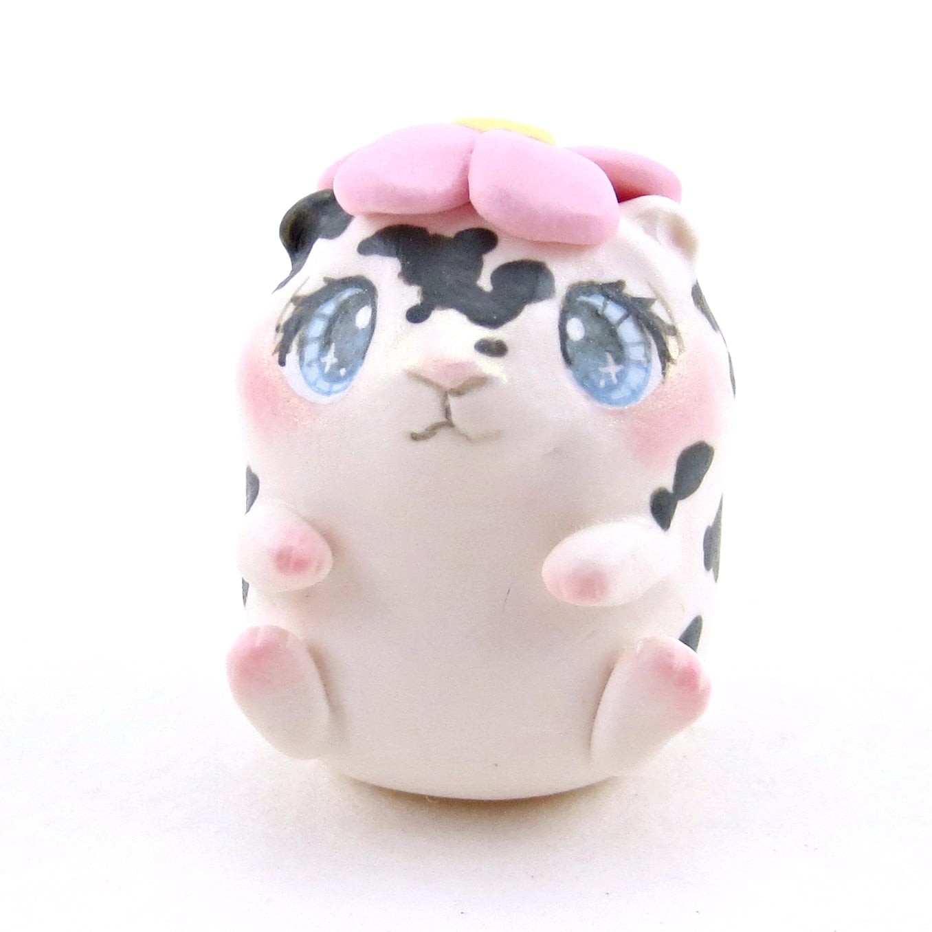 Hamster with a Pink Flower Hat Figurine - Polymer Clay Spring Animal Collection