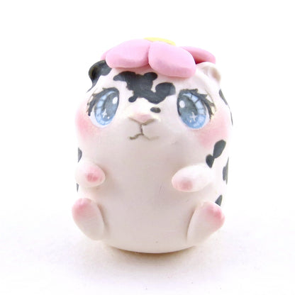 Hamster with a Pink Flower Hat Figurine - Polymer Clay Spring Animal Collection