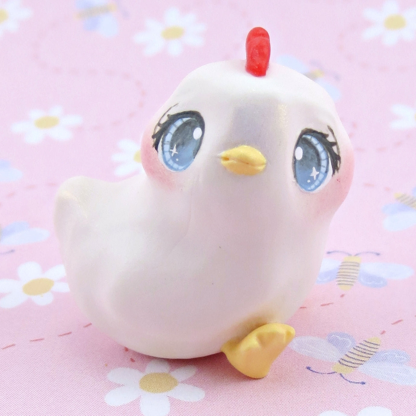 White Chicken Figurine - Polymer Clay Spring Animal Collection