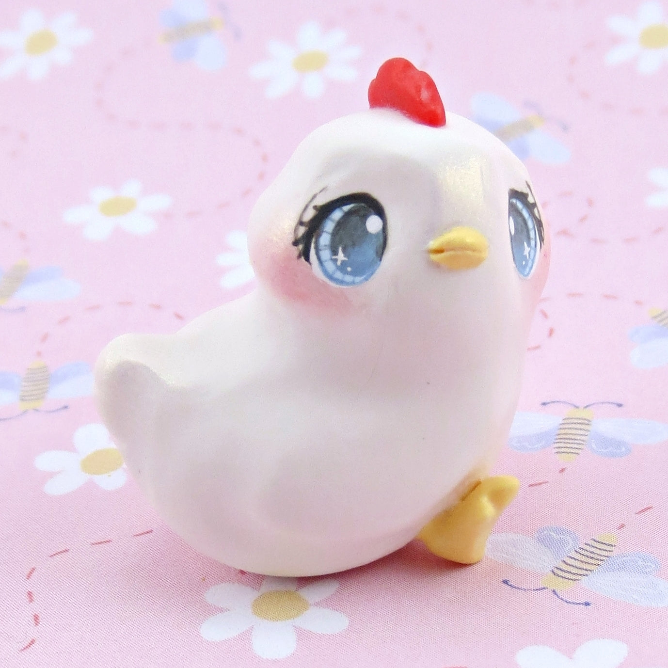 White Chicken Figurine - Polymer Clay Spring Animal Collection