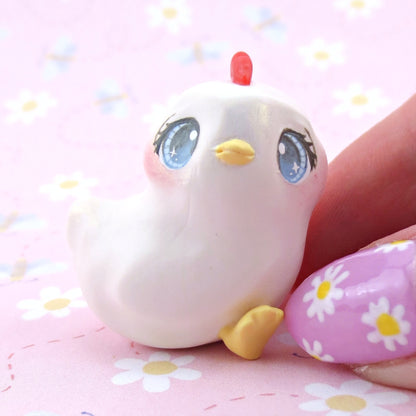 White Chicken Figurine - Polymer Clay Spring Animal Collection