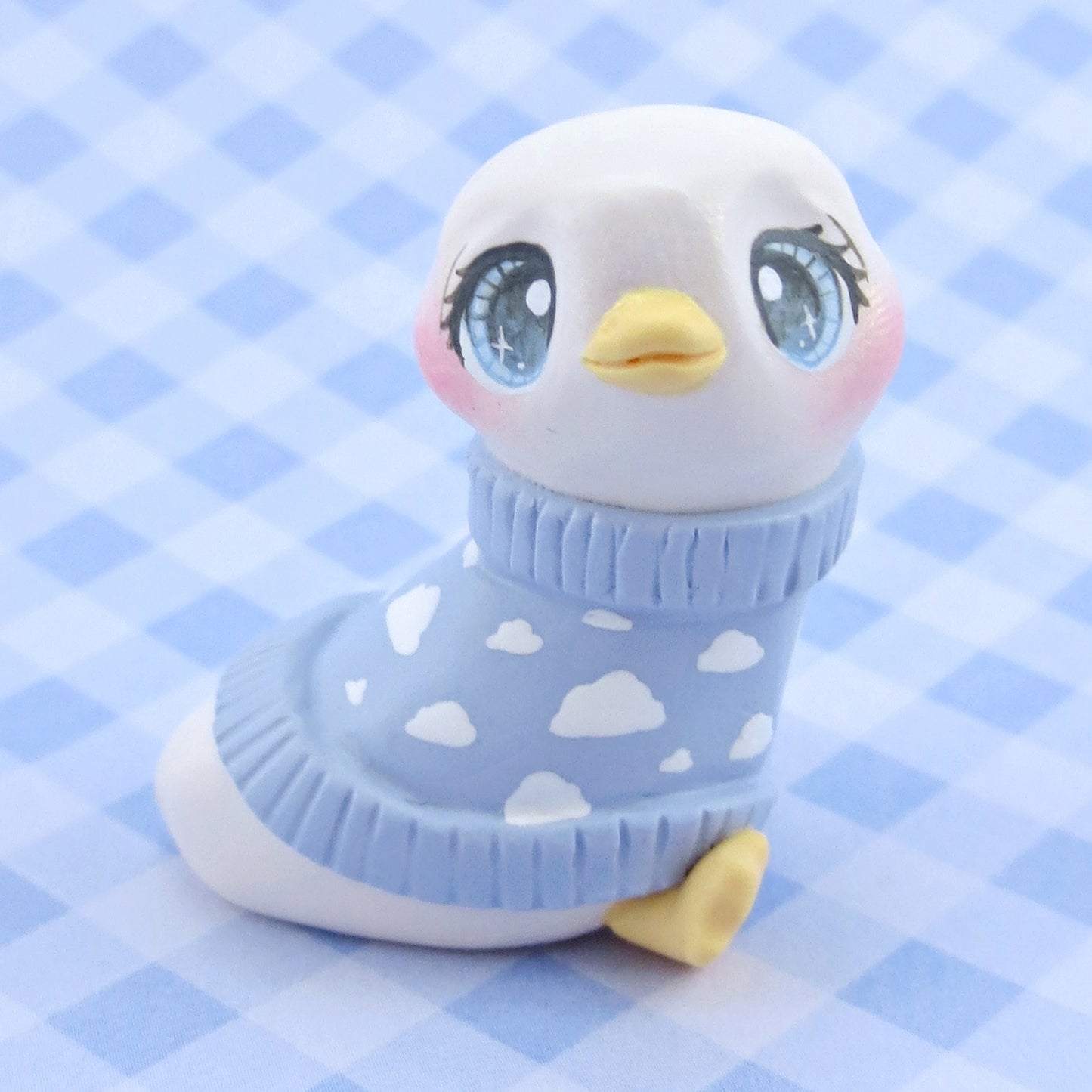 Goose in a Blue Cloud Sweater Figurine - Polymer Clay Spring Animal Collection