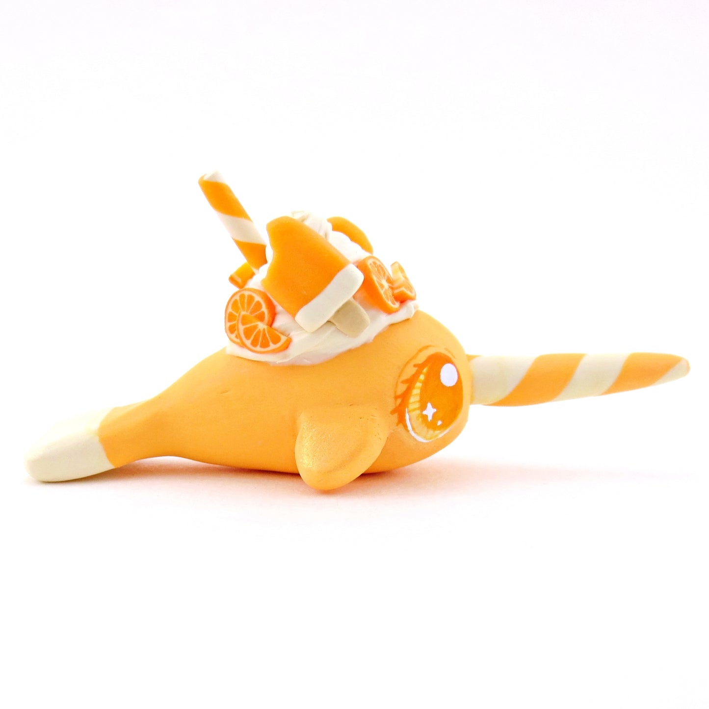 Orange Cream Popsicle Narwhal Figurine - Polymer Clay Food and Dessert Animals