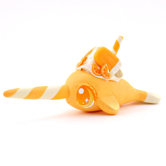 Orange Cream Popsicle Narwhal Figurine - Polymer Clay Food and Dessert Animals