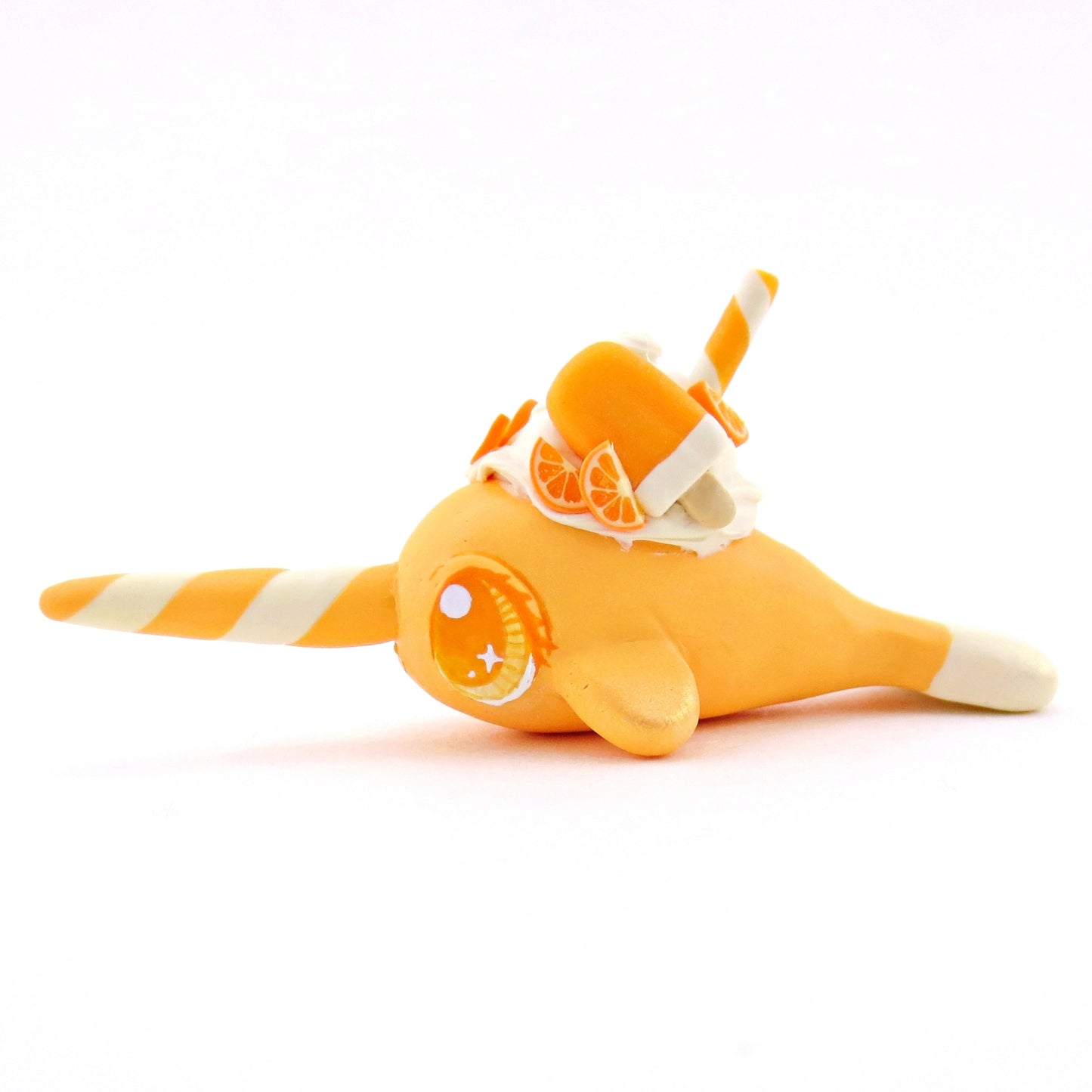 Orange Cream Popsicle Narwhal Figurine - Polymer Clay Food and Dessert Animals