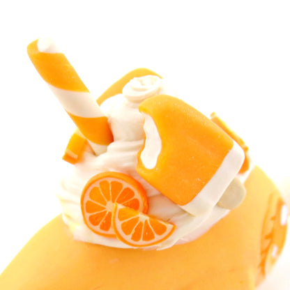 Orange Cream Popsicle Narwhal Figurine - Polymer Clay Food and Dessert Animals