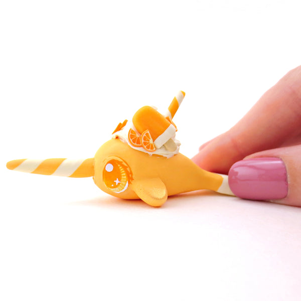 Orange Cream Popsicle Narwhal Figurine - Polymer Clay Food and Dessert Animals