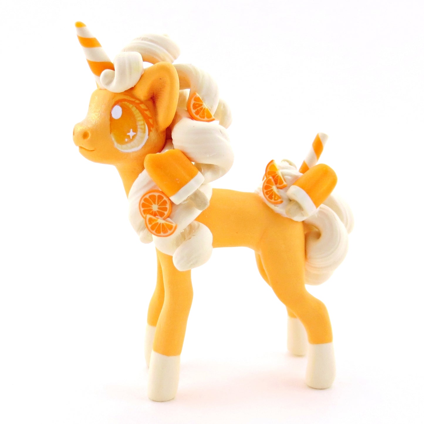 Orange Cream Popsicle Unicorn Figurine - Polymer Clay Food and Dessert Animals