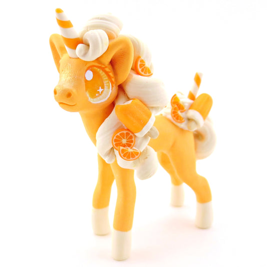 Orange Cream Popsicle Unicorn Figurine - Polymer Clay Food and Dessert Animals