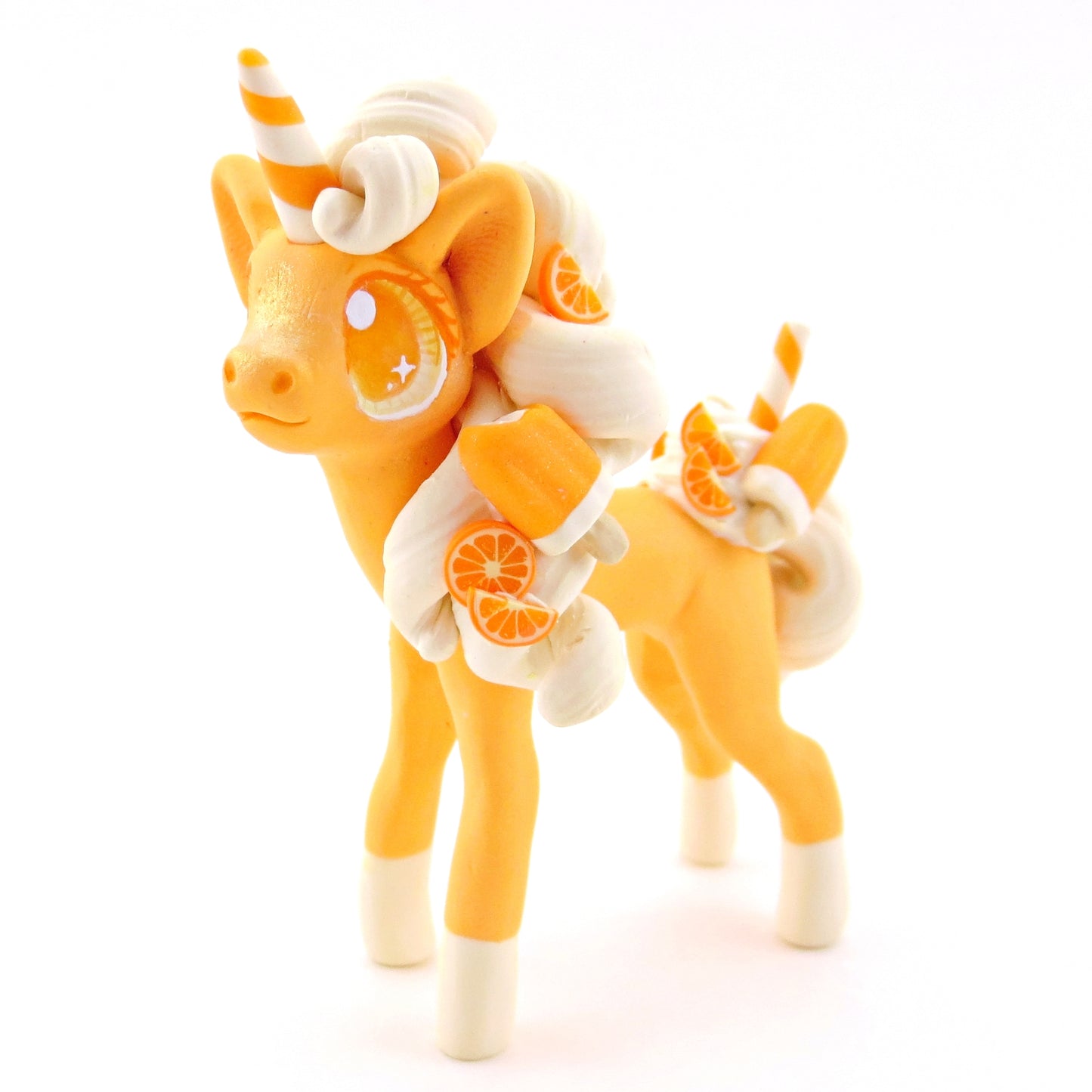 Orange Cream Popsicle Unicorn Figurine - Polymer Clay Food and Dessert Animals