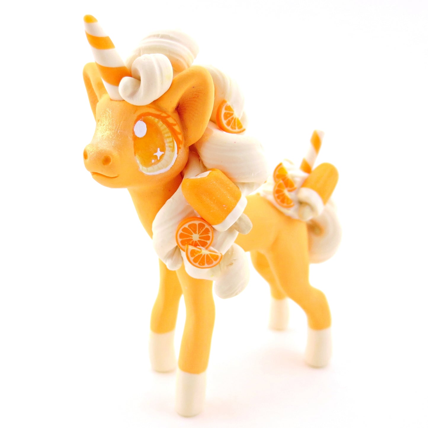 Orange Cream Popsicle Unicorn Figurine - Polymer Clay Food and Dessert Animals