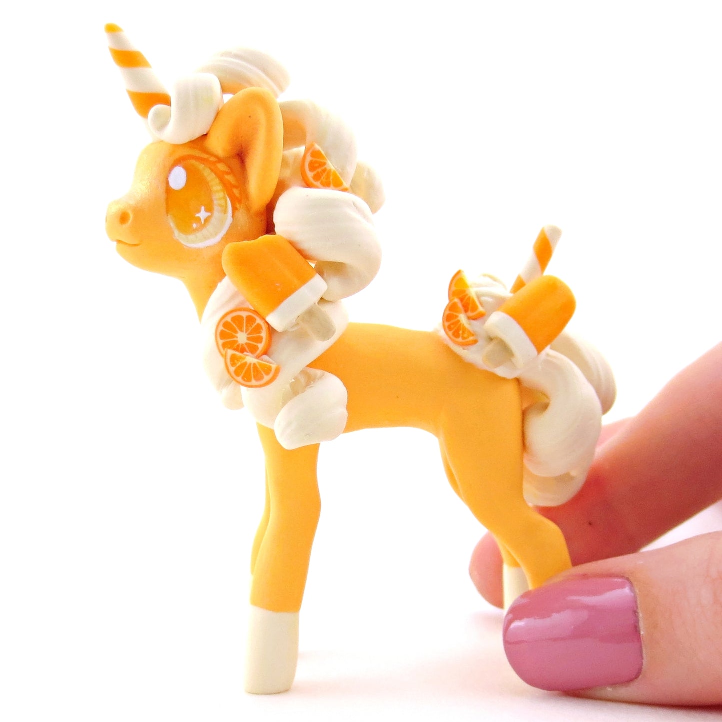 Orange Cream Popsicle Unicorn Figurine - Polymer Clay Food and Dessert Animals