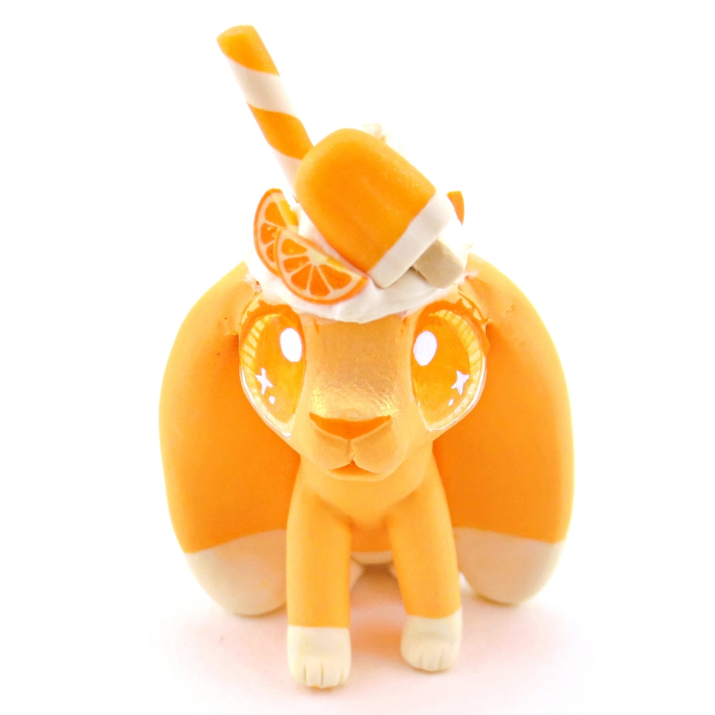 Orange Cream Popsicle Bunny Rabbit Figurine - Polymer Clay Food and Dessert Animals