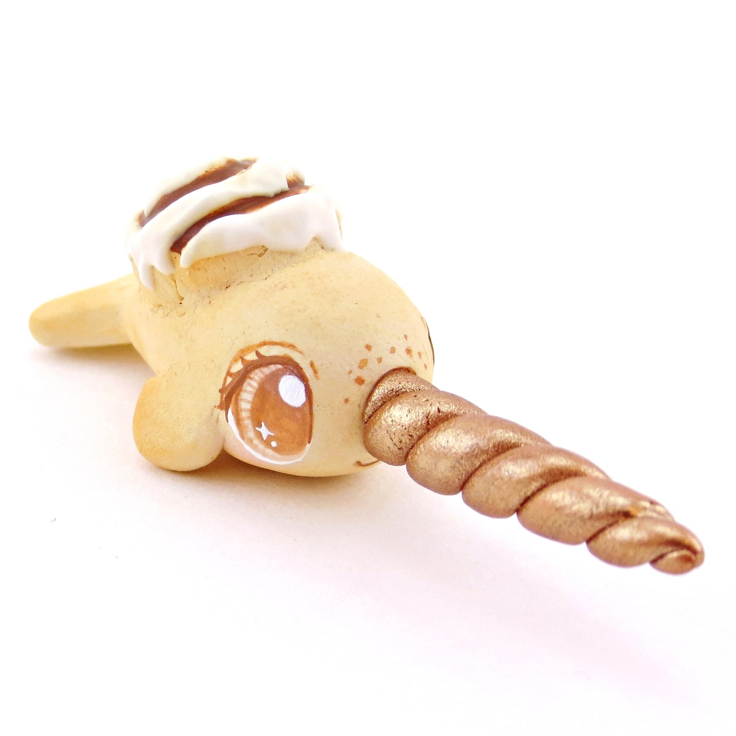 Cinnamon Roll Narwhal Figurine - Polymer Clay Food and Dessert Animals