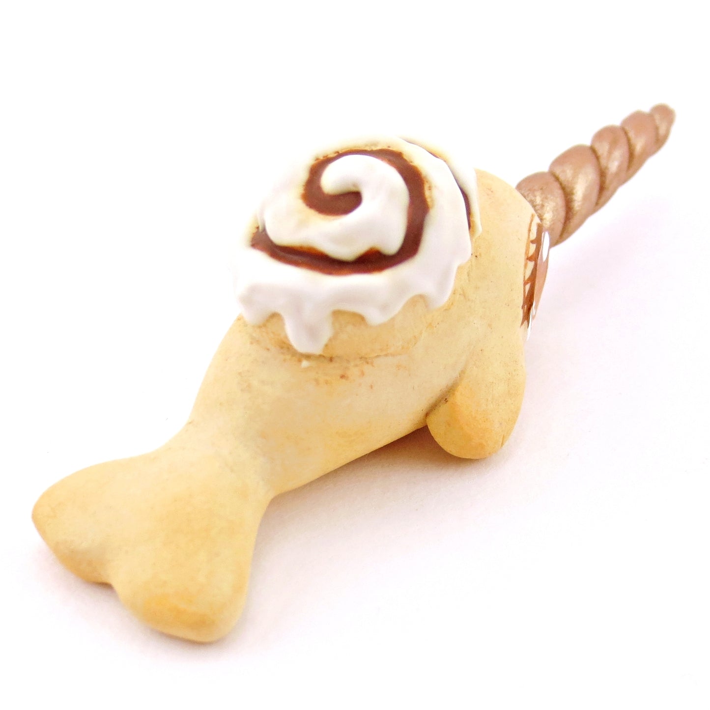 Cinnamon Roll Narwhal Figurine - Polymer Clay Food and Dessert Animals