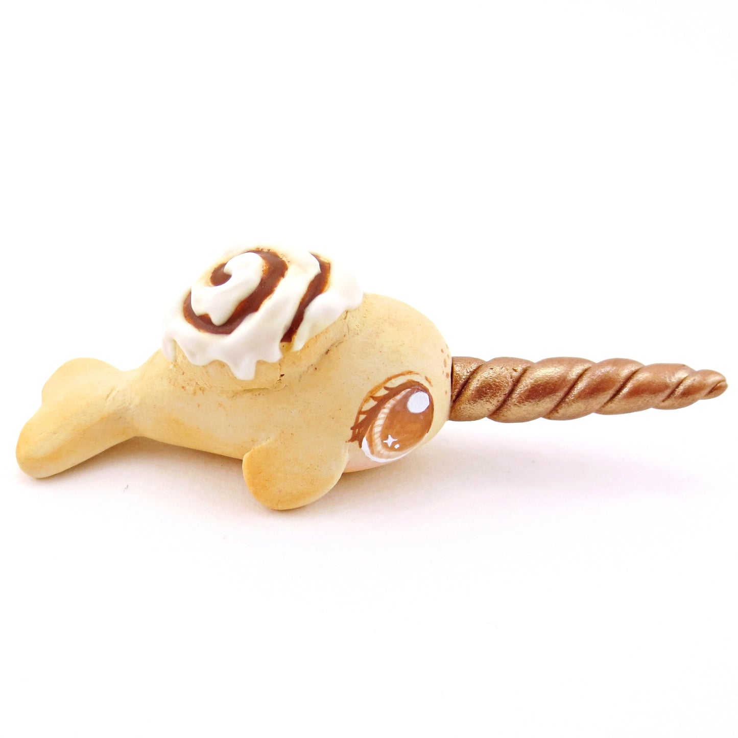 Cinnamon Roll Narwhal Figurine - Polymer Clay Food and Dessert Animals