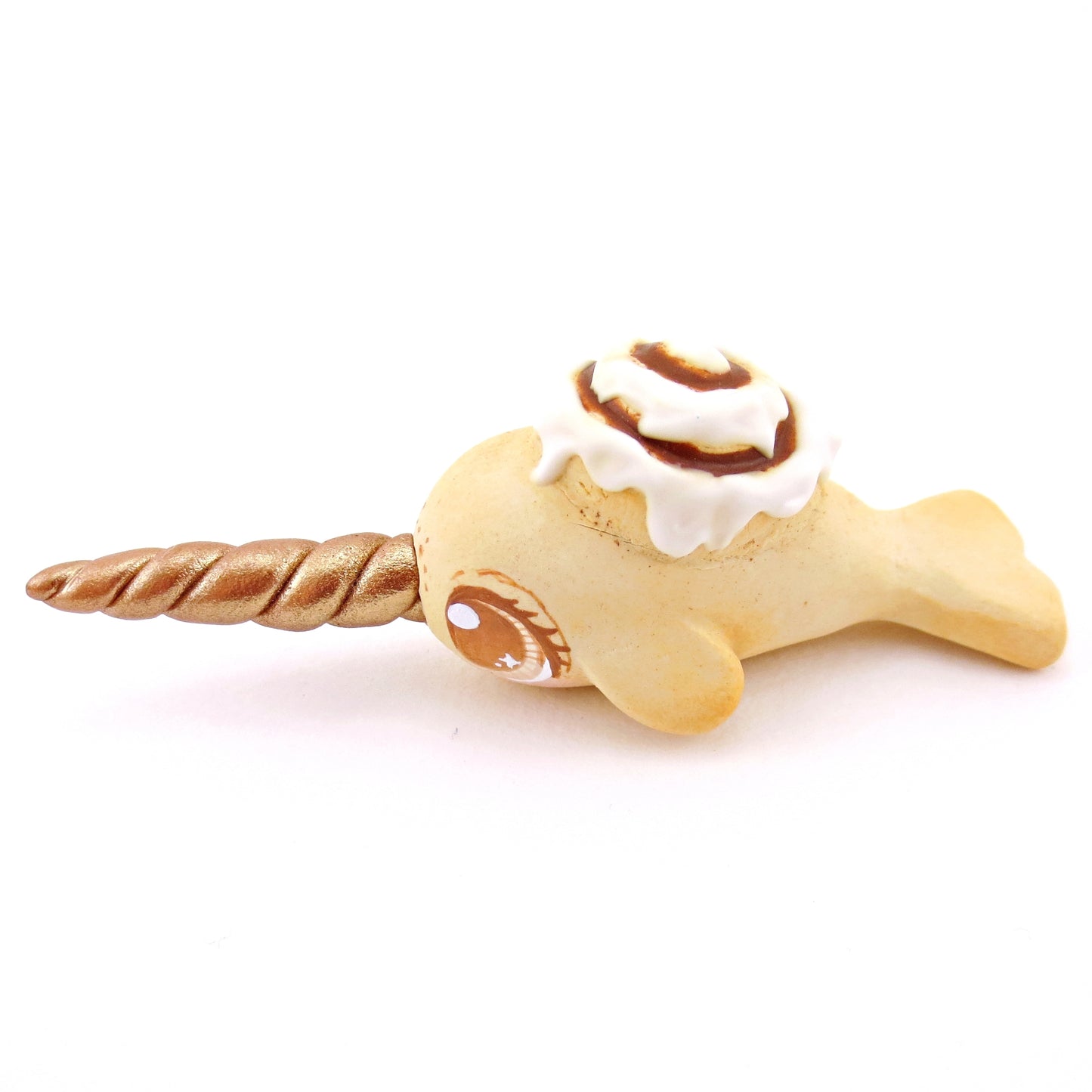 Cinnamon Roll Narwhal Figurine - Polymer Clay Food and Dessert Animals