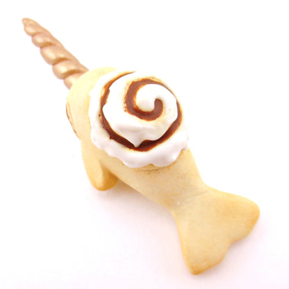 Cinnamon Roll Narwhal Figurine - Polymer Clay Food and Dessert Animals