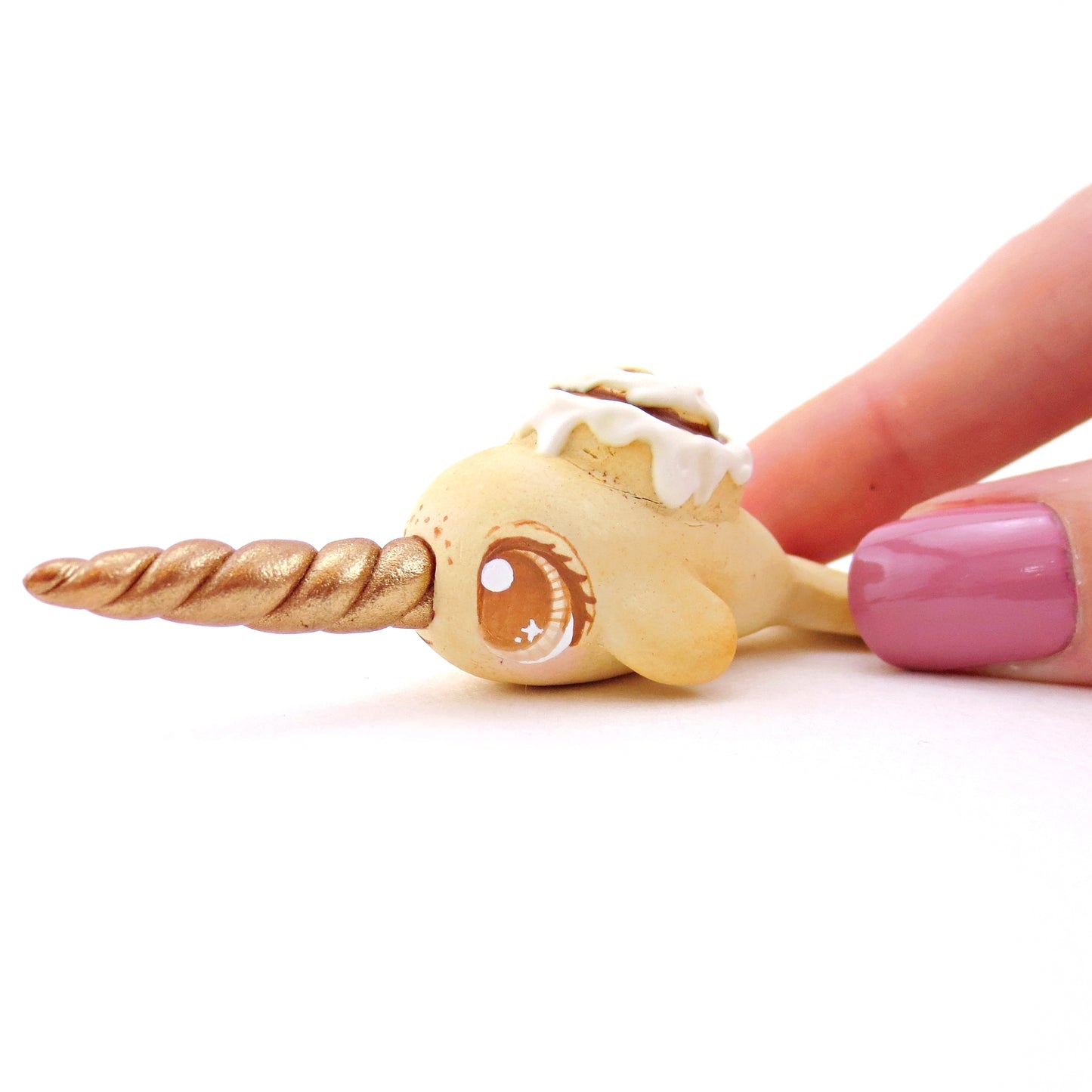 Cinnamon Roll Narwhal Figurine - Polymer Clay Food and Dessert Animals