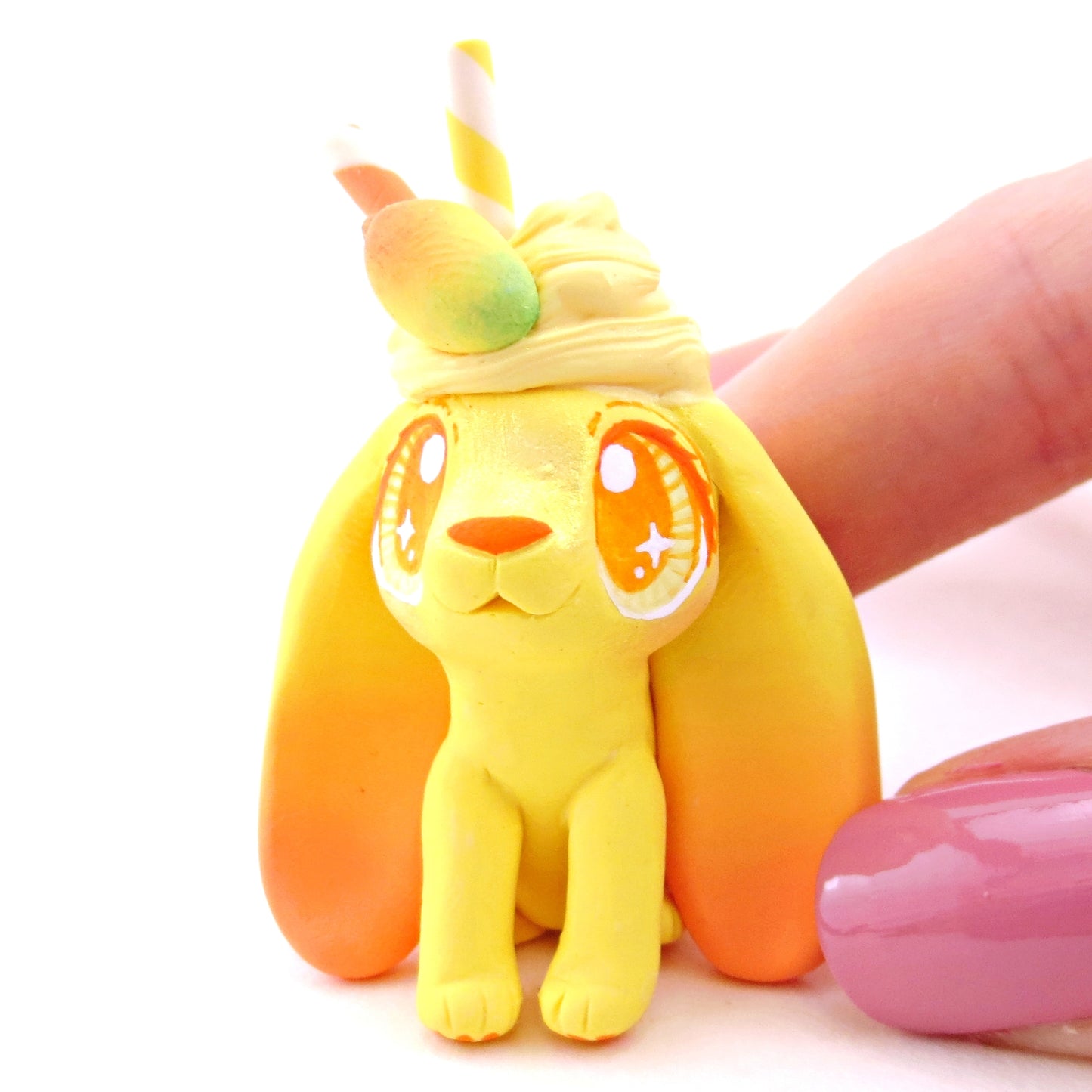 Mango Sherbert Bunny Rabbit Figurine - Polymer Clay Food and Dessert Animals