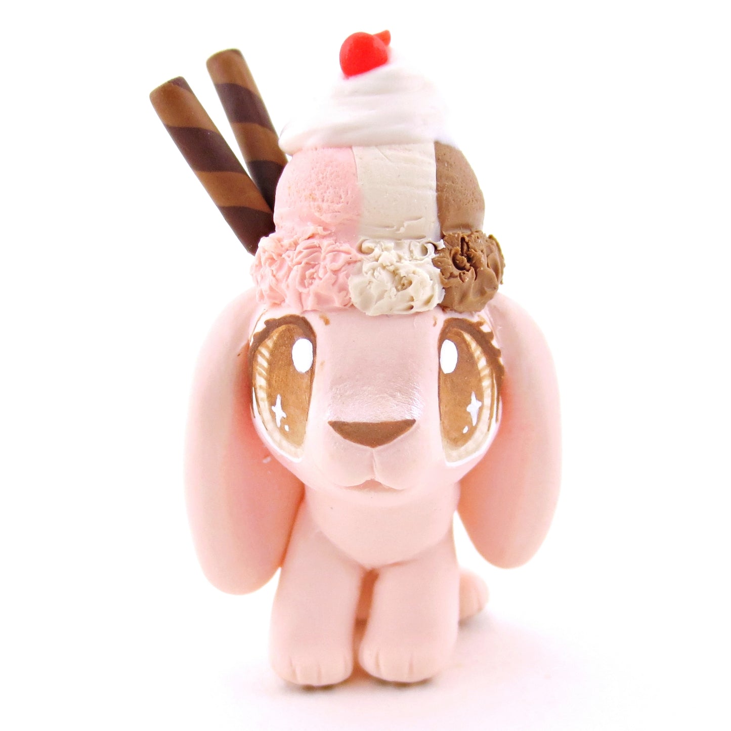 Neapolitan Ice Cream Holland Lop Figurine - Polymer Clay Food and Dessert Animals