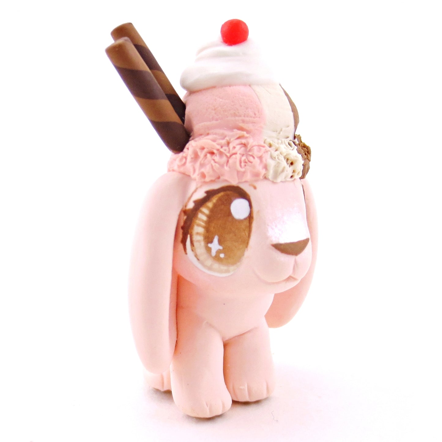 Neapolitan Ice Cream Holland Lop Figurine - Polymer Clay Food and Dessert Animals