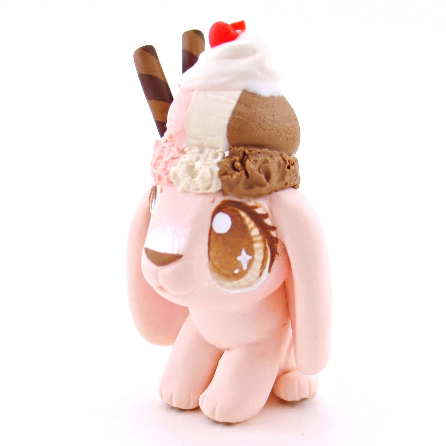 Neapolitan Ice Cream Holland Lop Figurine - Polymer Clay Food and Dessert Animals