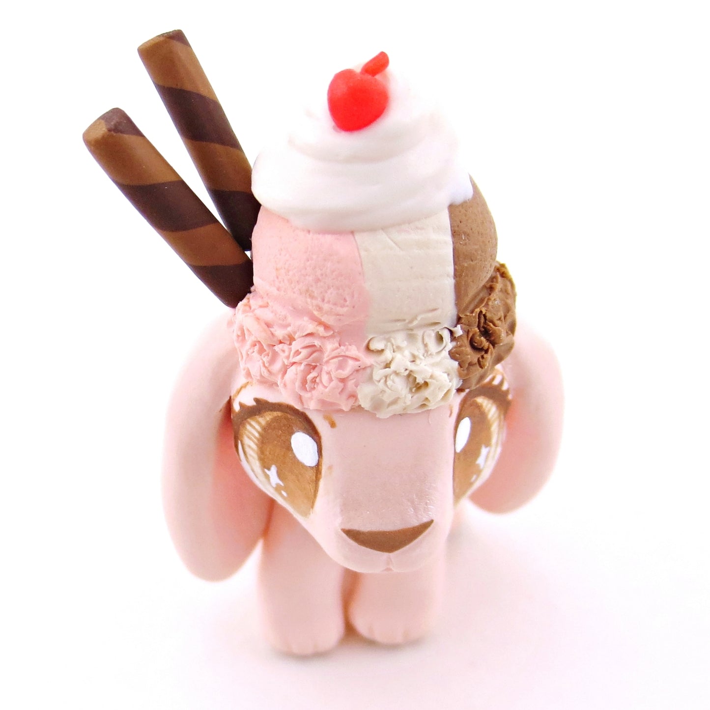 Neapolitan Ice Cream Holland Lop Figurine - Polymer Clay Food and Dessert Animals