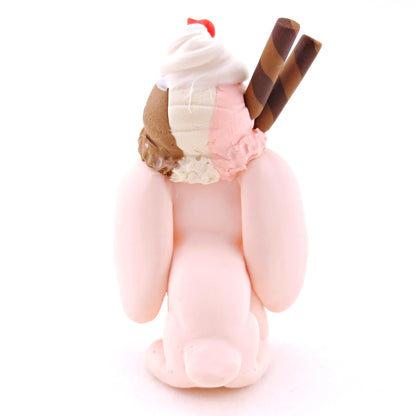 Neapolitan Ice Cream Holland Lop Figurine - Polymer Clay Food and Dessert Animals