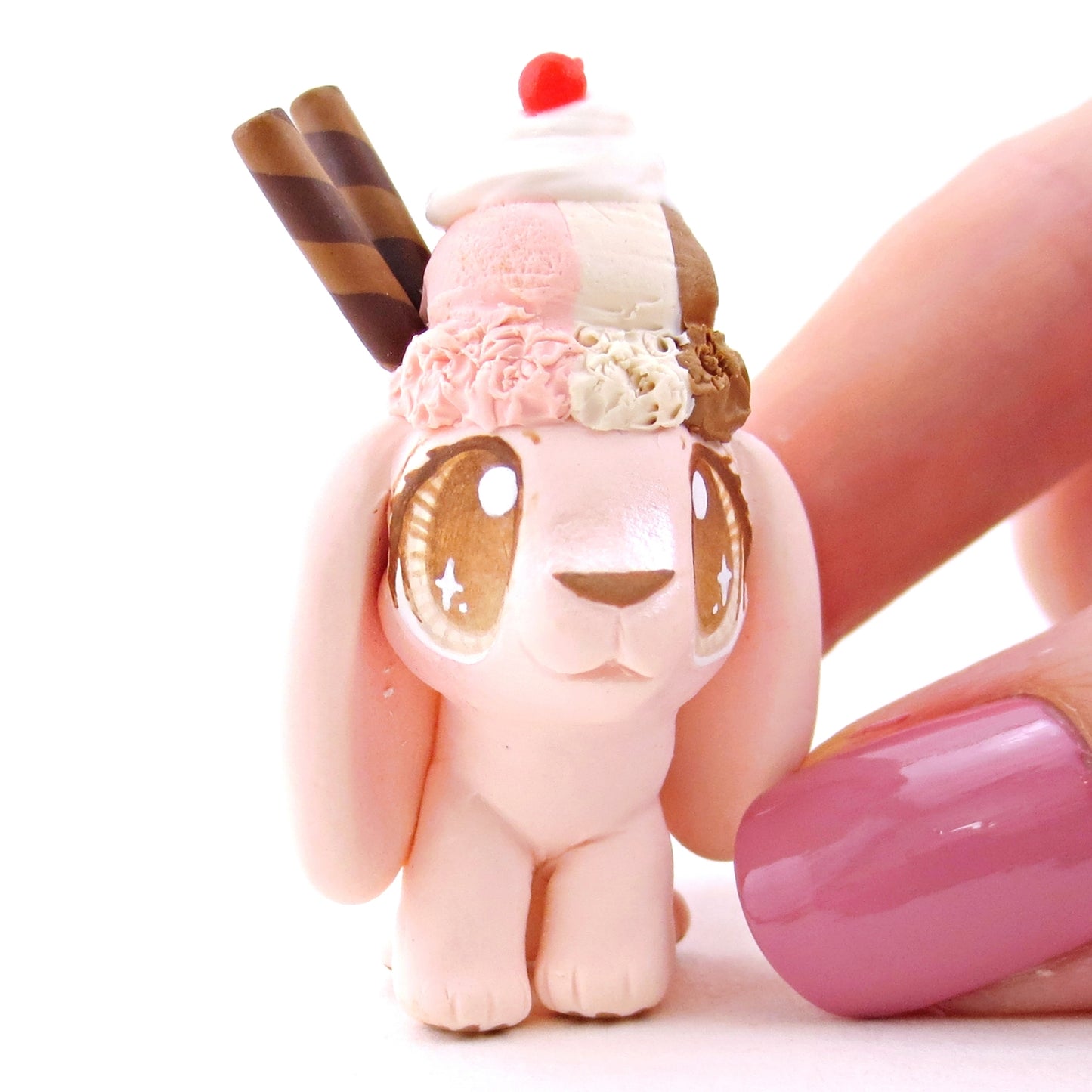 Neapolitan Ice Cream Holland Lop Figurine - Polymer Clay Food and Dessert Animals