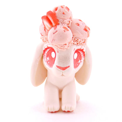 Strawberry Ice Cream Holland Lop Figurine - Polymer Clay Food and Dessert Animals