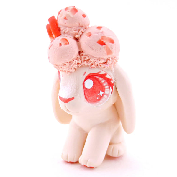 Strawberry Ice Cream Holland Lop Figurine - Polymer Clay Food and Dessert Animals